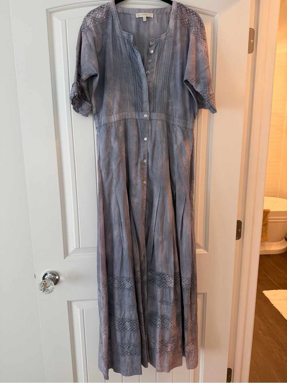 LoveShackFancy Bohemian Button-Front Maxi Dress in Dusty Lavender